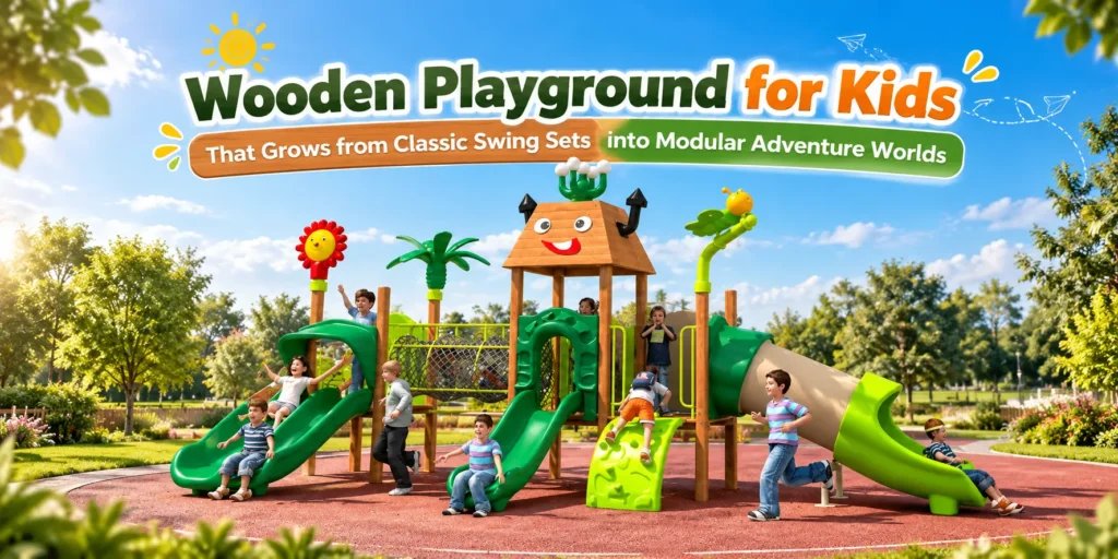 Wooden Playground for Kids That Grows from Classic Swing Sets into Modular Adventure Worlds