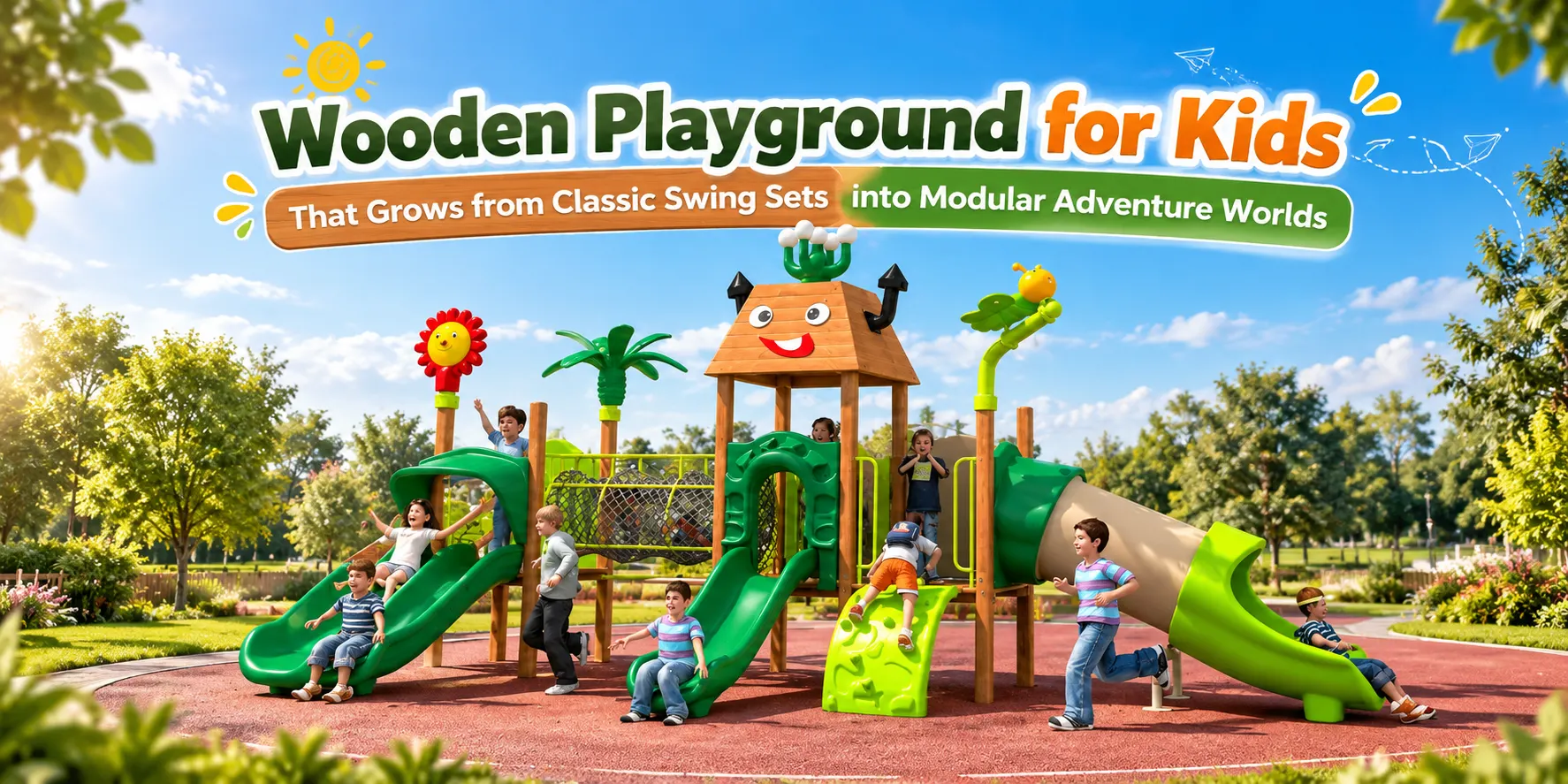 Wooden Playground for Kids That Grows from Classic Swing Sets into Modular Adventure Worlds